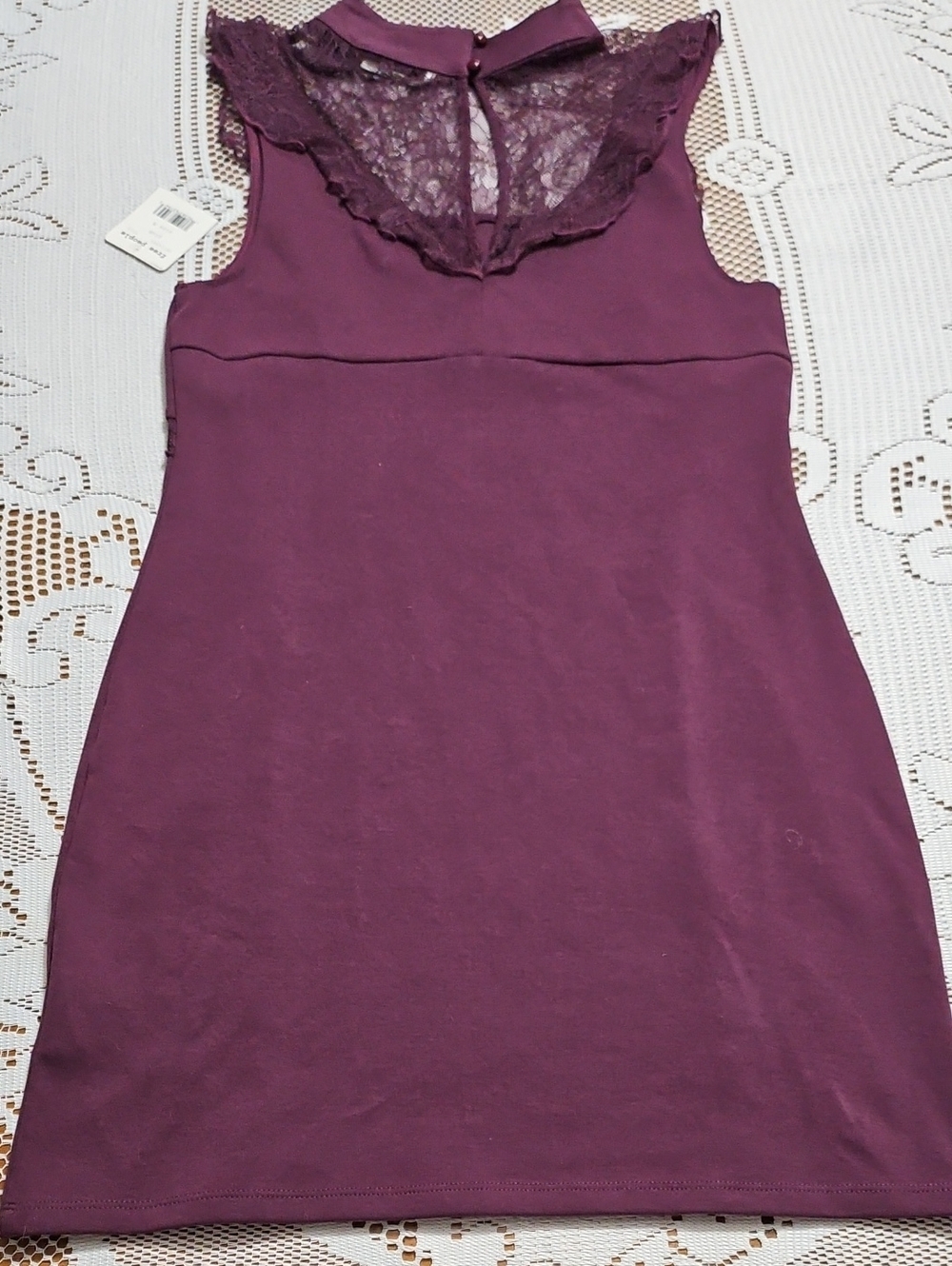 Free People NWT Plum Lace Mini Dress Ruffle Romantic Boho - Picture 8 of 9
